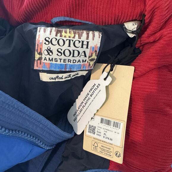 Scotch & Soda Blue Insulated Hooded Zip Up Puffer Jacket Mid Length Coat XL NEW - Picture 6 of 7